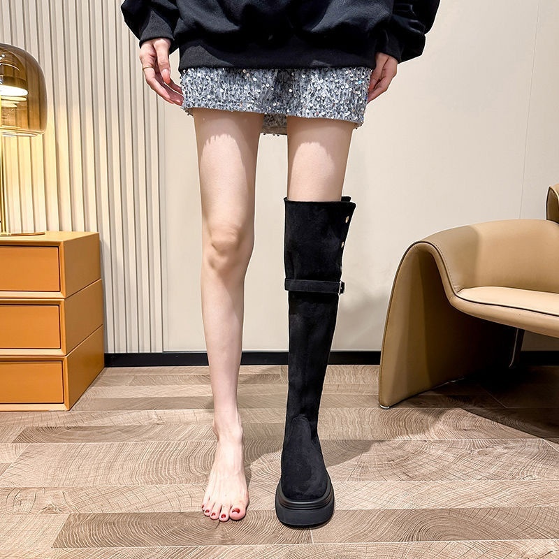 Over-the-knee Folding Long Tube Two-way Wear Boots With Chunky Heels Women's Thick Bottom - Image 5