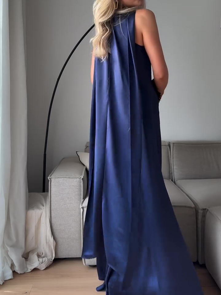 Royal Blue Satin Sleeveless Maxi Dress — изображение 4