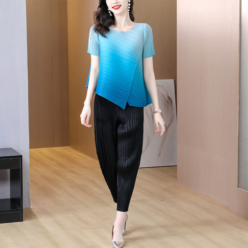 Irregular Fat Gradient Color Mm Loose Slim Fit Design Short Sleeve - Image 4