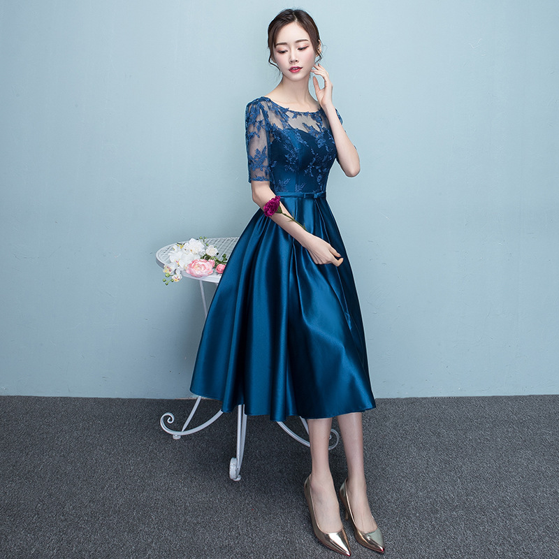 Western Style Summer Banquet Mid-length Elegant Party Blue Slim-looking Annual Party Evening Dress – Bild 5