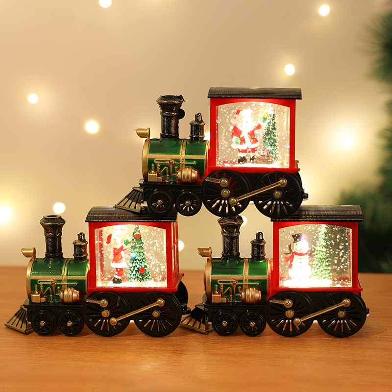 New Christmas Decoration Santa Claus Water Injection Brush Gold Train Decoration Small Night Lamp Christmas Gift - Image 3
