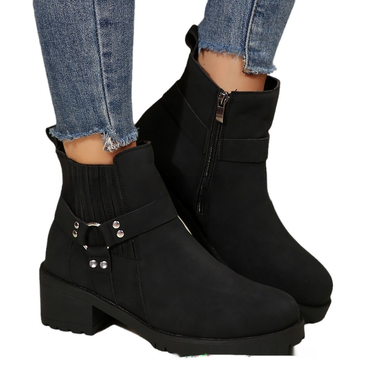 Belt Buckle Women's Ankle Boots Elastic Band - Image 5