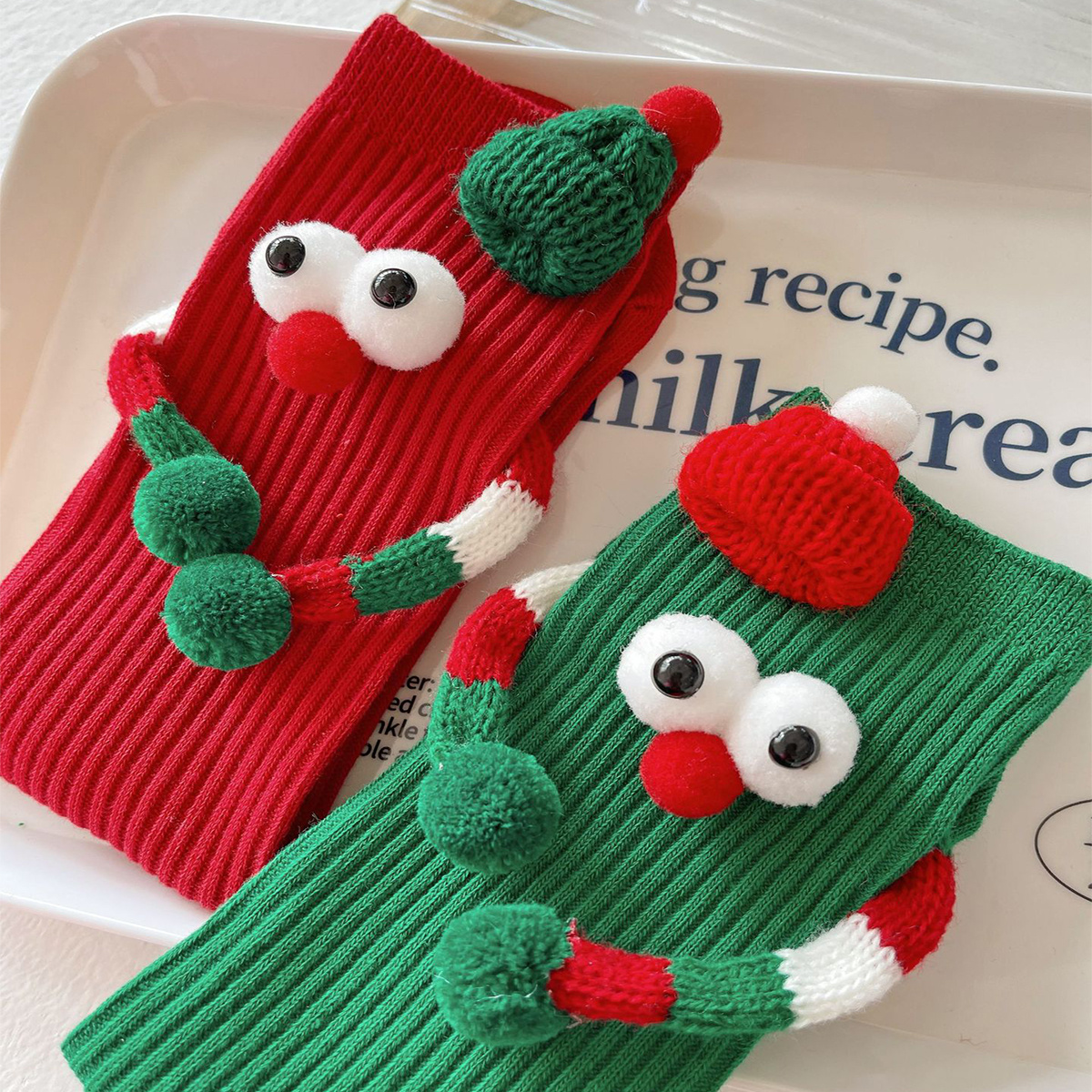 Cute Cartoon Christmas Socks Solid Cotton Middle-tube Socks For Adults And Children - Image 4
