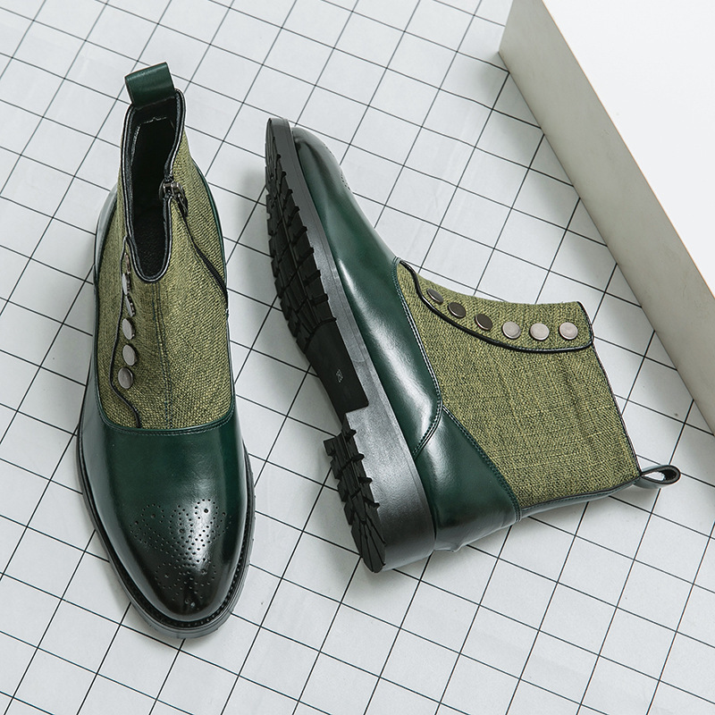 Cloth Stitching High Top Wild British Martin Casual Men's Leather Shoes - Image 6