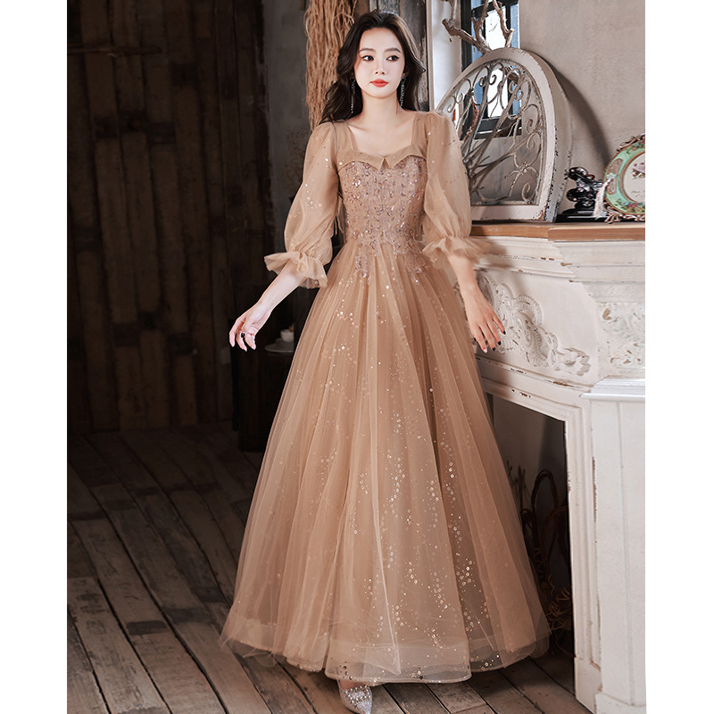 Evening Dress Host Banquet Maid Of Honor Long Sleeves - Image 5