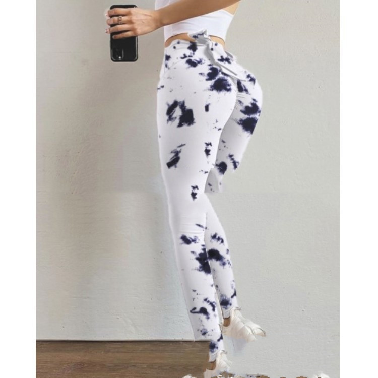 Printed Bow Belt Yoga Pants Women — изображение 6