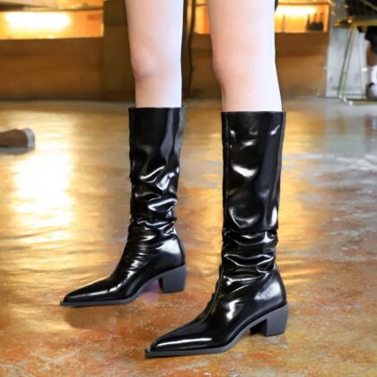 Women's Over-the-knee Boots Chunky Heel Mid Heel Pointed Wrinkled Surface