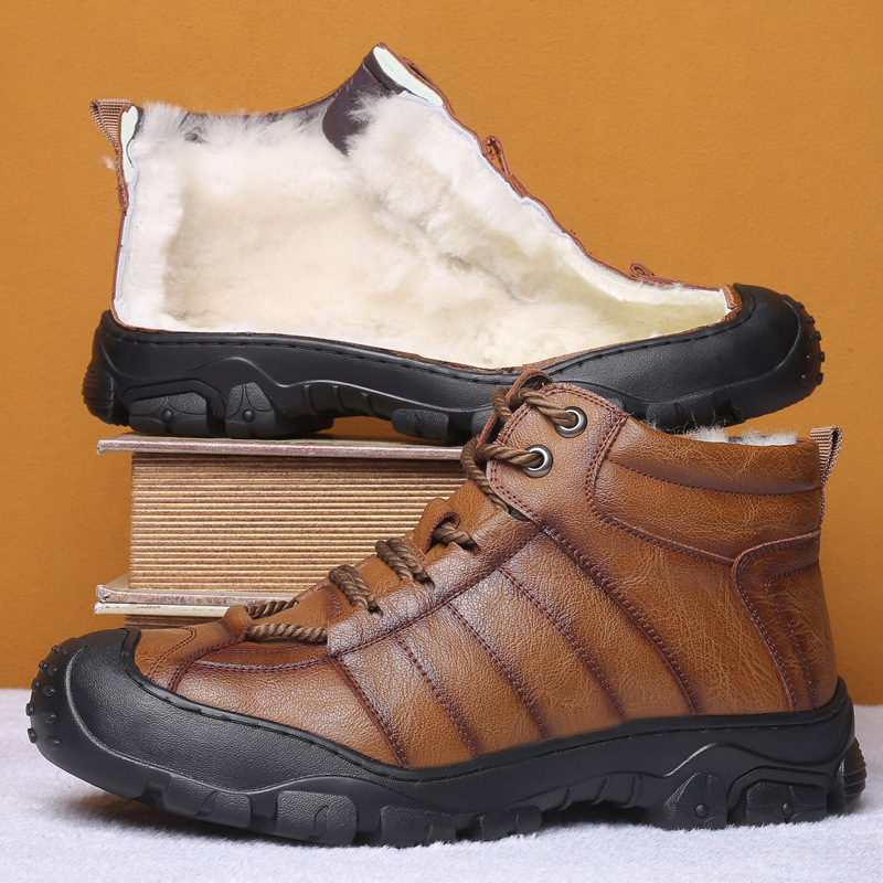 Warm Men's Outdoor Mountaineering Plush Leather Shoes - Image 7