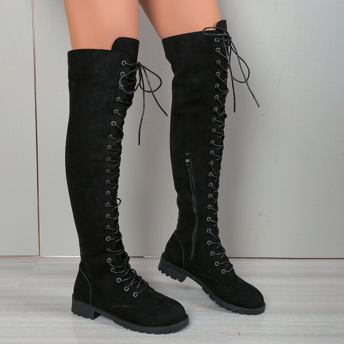 European And American Lace-up Over The Knee Boots Round Head - Image 6