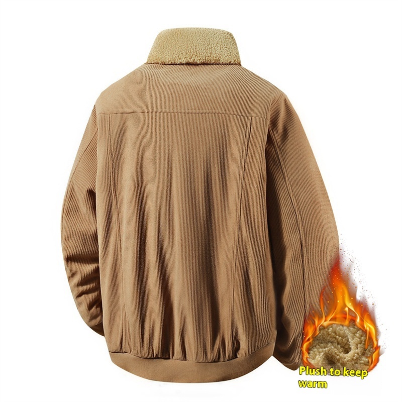 Fleece Corduroy Cotton Coat Jacket Men's Loose Casual Polo Collar Coat - Image 4