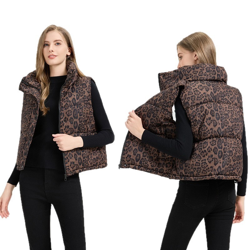 Leopard Print Stand Collar Temperament Cotton Vest - Image 5