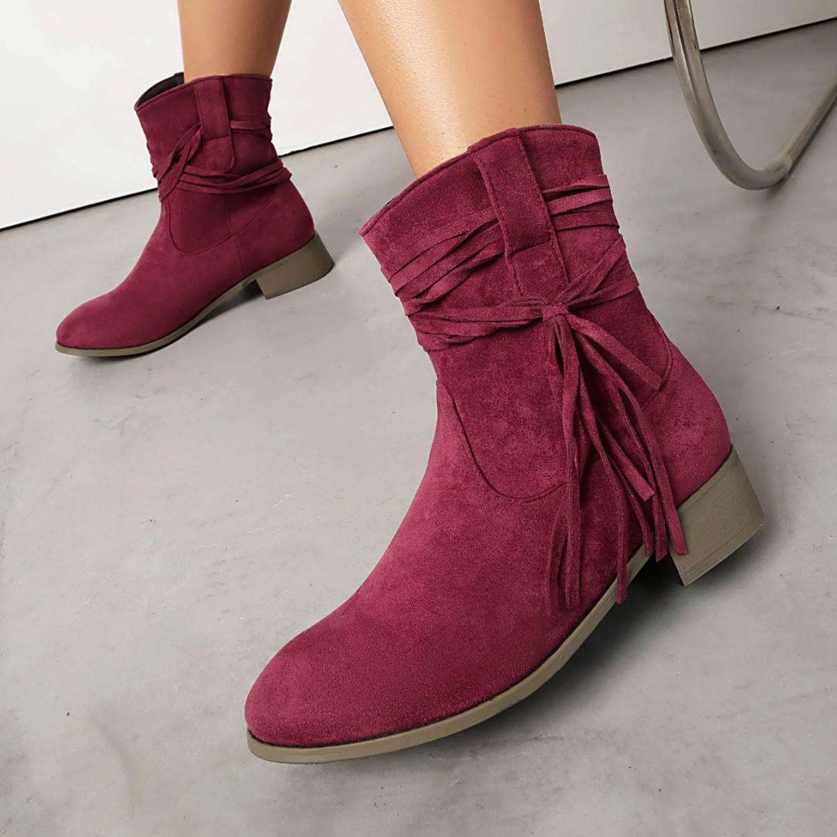 Short Boots Round Toe Foreign Trade Suede Tassel Women's Shoes – Bild 4