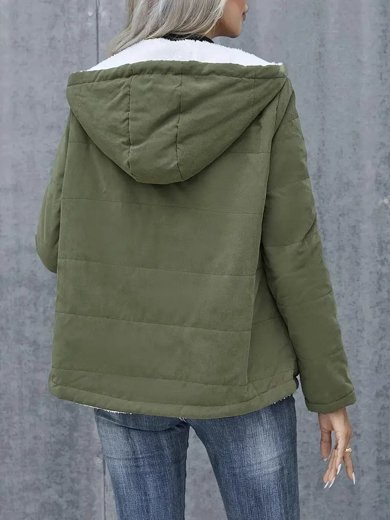 Fleece-lined Hooded Coat Winter Preppy Style Long Sleeve Jacket Warm Pockets Cotton Coat Women's Clothing - Image 9