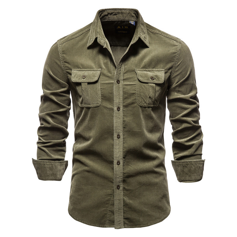 Cotton Japanese Corduroy Slim Casual Men's Shirt - Image 6