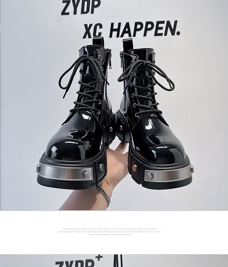 New Men's Chunky Heel Platform Round Head Lace-up Martin Boots - Image 7