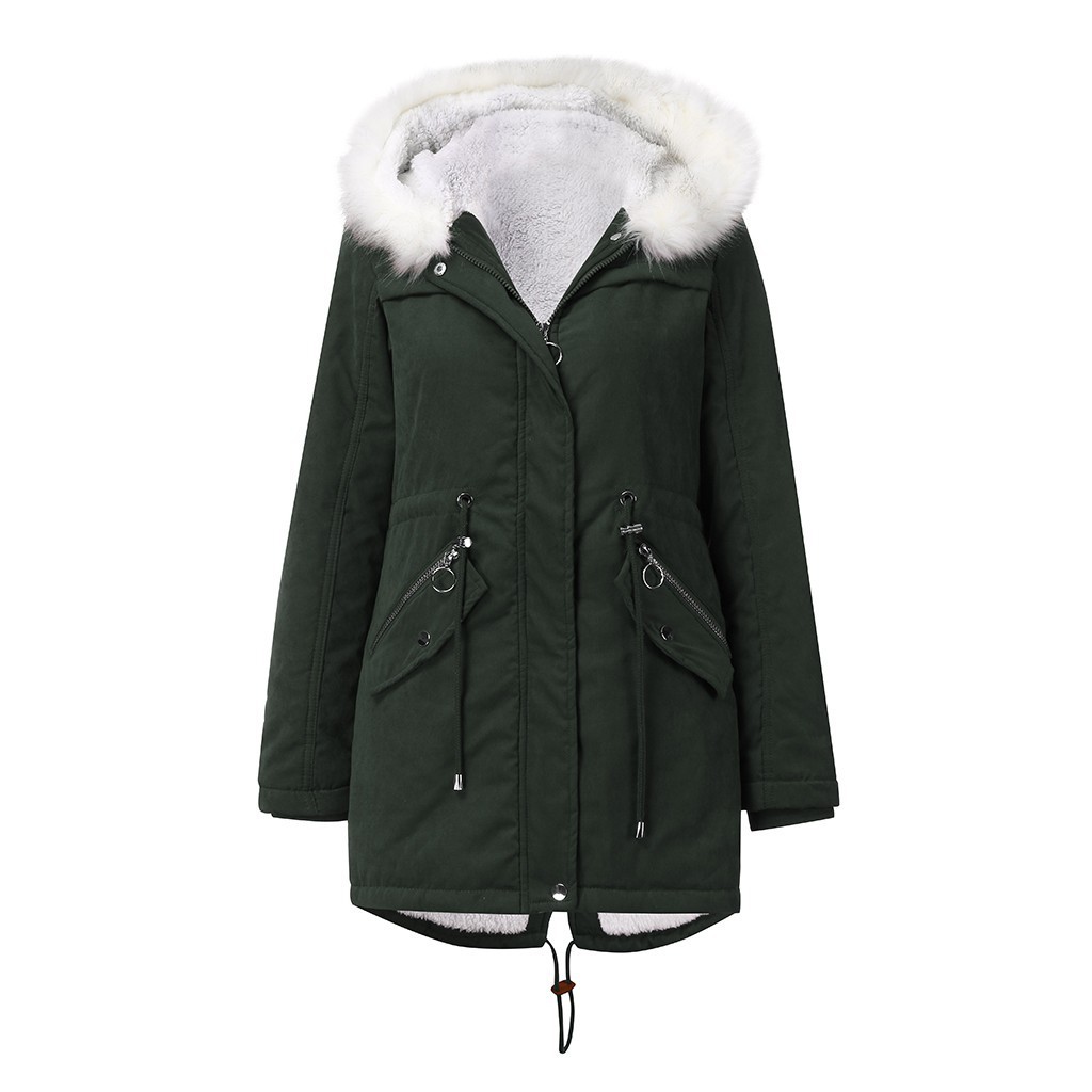 Women's Cotton-padded Coat White Fur Collar Parka - Image 8