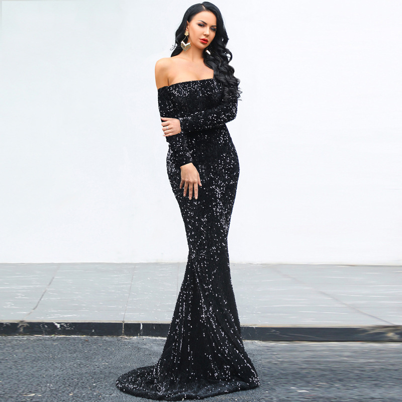 Sexy Strapless Long Sleeve Sequins Party Evening Dress – Bild 9