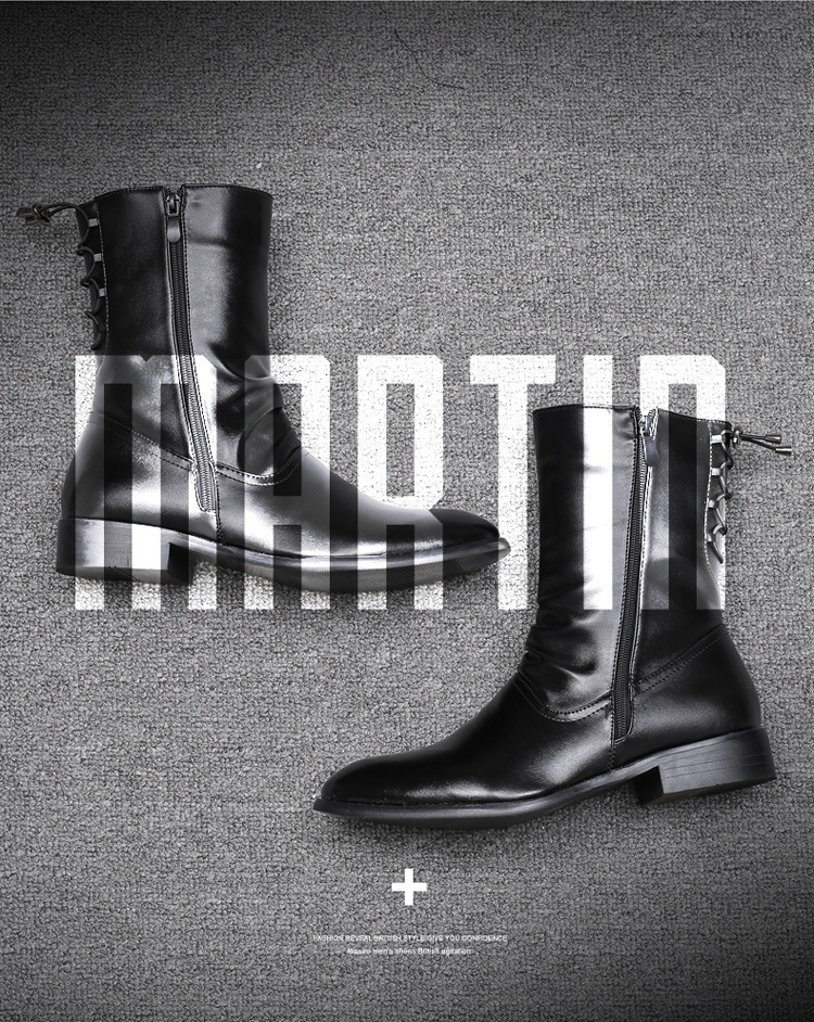 Pointed Leather Boots Men's British Korean High-top Leather Shoes Mid-calf Length - Image 7