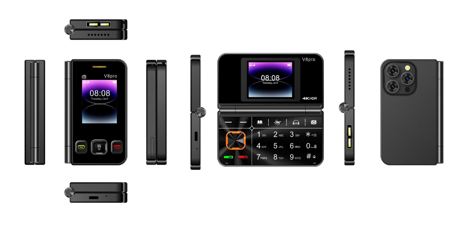 V8pro Dual Screen Folding Flip Function Mobile Phone - Image 6