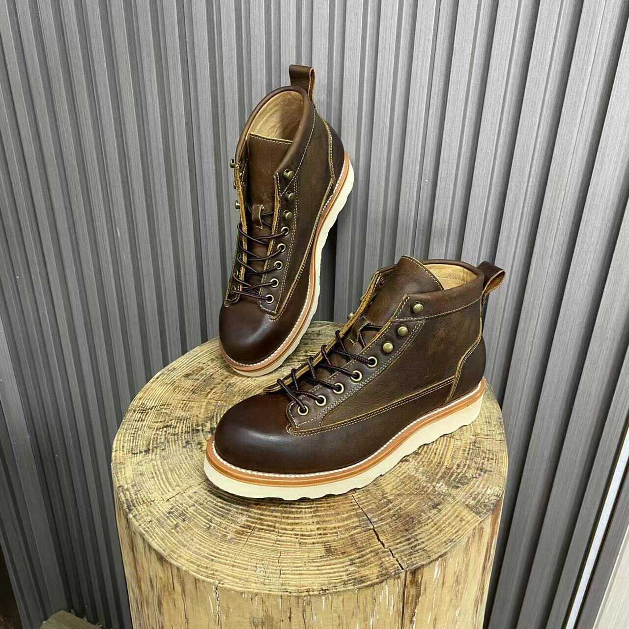 Retro Style Worker Boot Men's High-top Leather Motorcycle Boots - Image 2