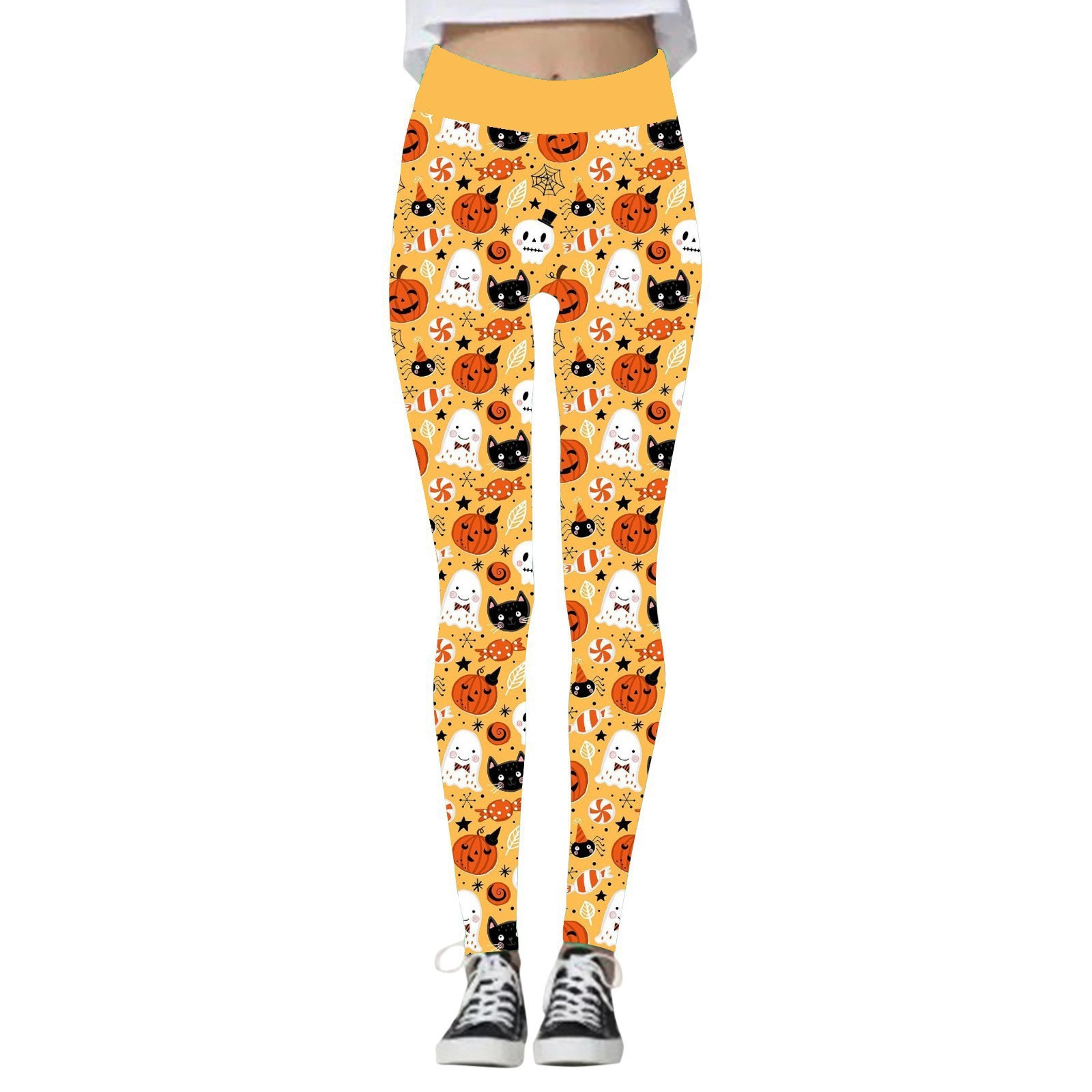 Halloween Women's Yoga Pants Pumpkin Skull — изображение 10