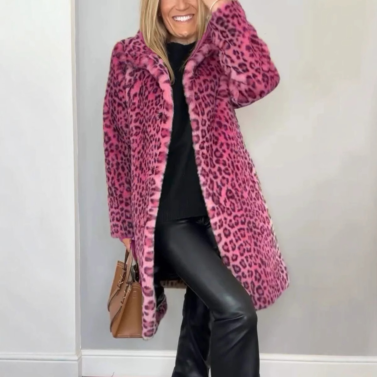 Fall Winter Leopard Print Plush Mid-length Coat - Image 4