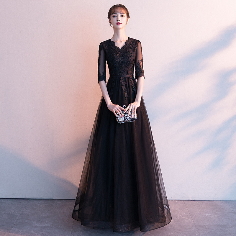 Banquet Elegant Long Black Ladies Annual Meeting Dress – Bild 5