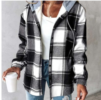 Plaid Hooded Jacket Fashion Casual Button Pocket Coat Autumn And Winter Women's Clothing — изображение 4