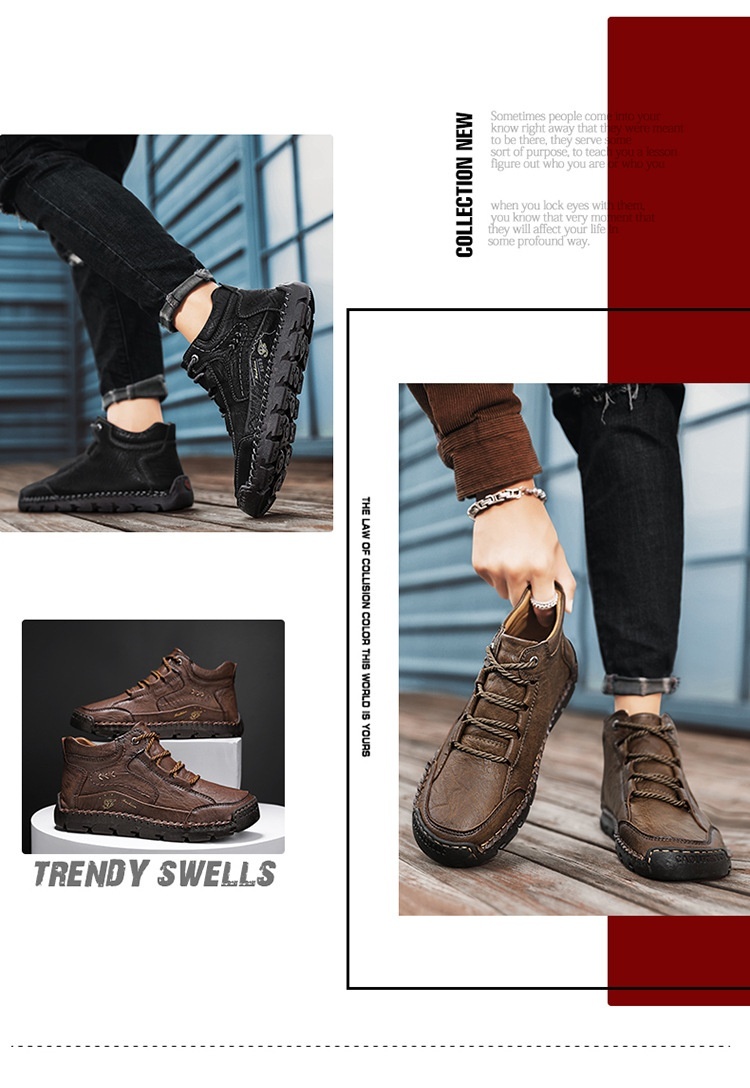 Men's Casual High Top Cotton Padded Warm Handmade Boots - Image 10