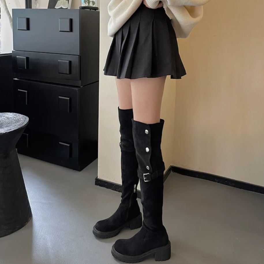 Thick Bottom Increased By Slim Fit Suede Knee-high Boots - Image 6