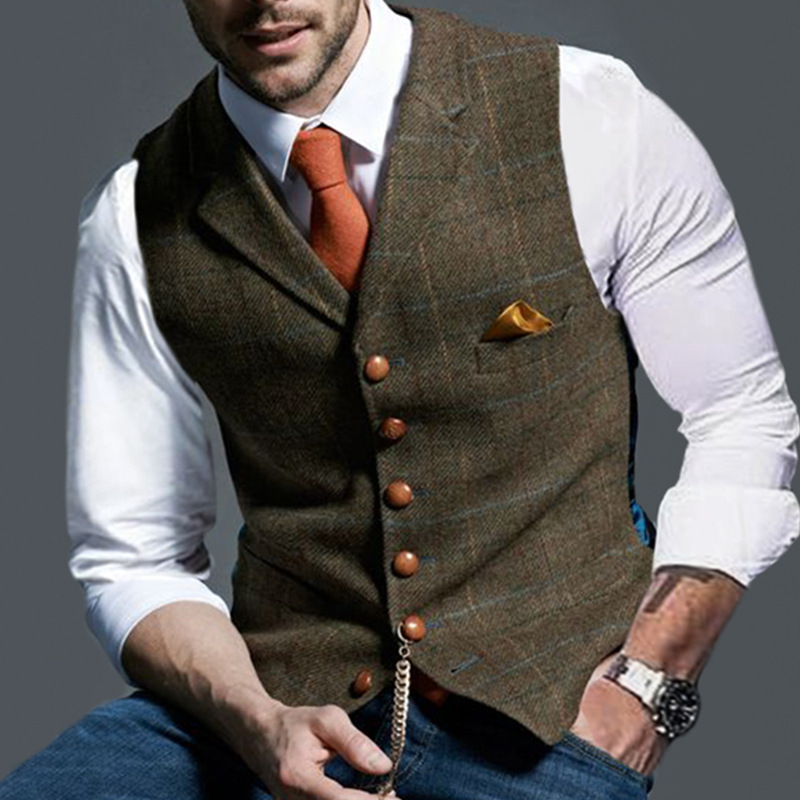 Casual Lapel Plaid Slim Fit Men's Vest Vest — изображение 5