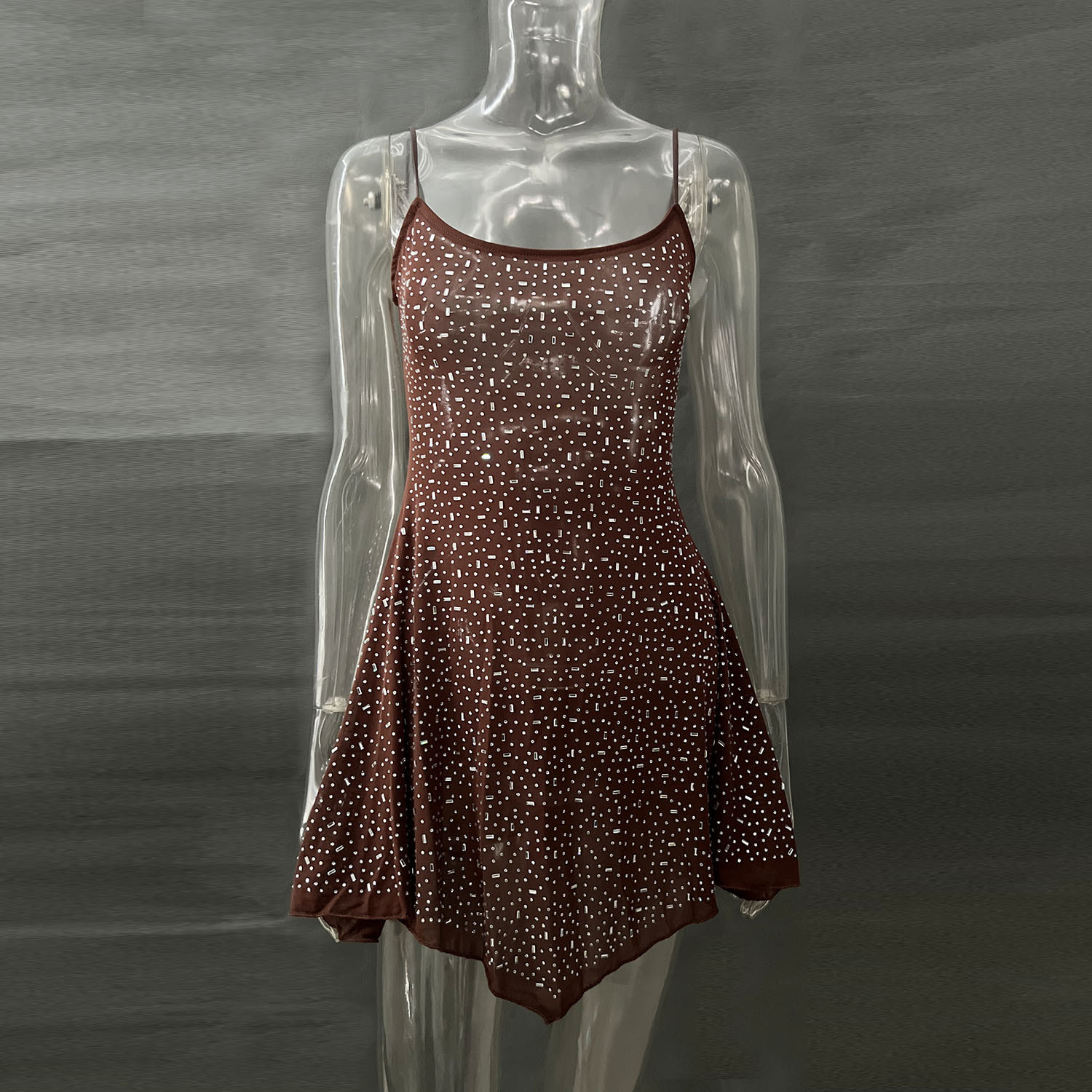 Trendy Rhinestone Sheer Party Dress - Women's Sexy Mini - Image 4