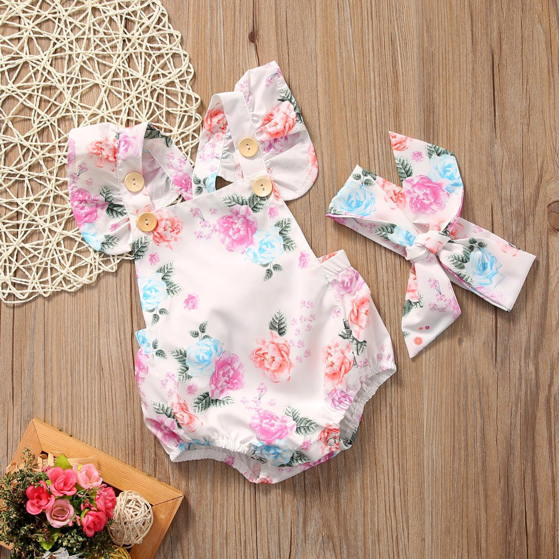Floral Ruffled Set Infant Casual Trend Cute Little Floral Triangle Dress Two Piece Suit Girl Explosion Climbing Suit – Bild 4