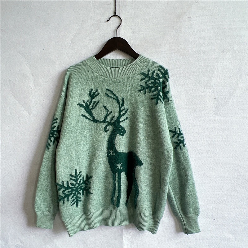 Women's Fashion Round Neck Long Sleeve Knitted Christmas Sweater - Image 3