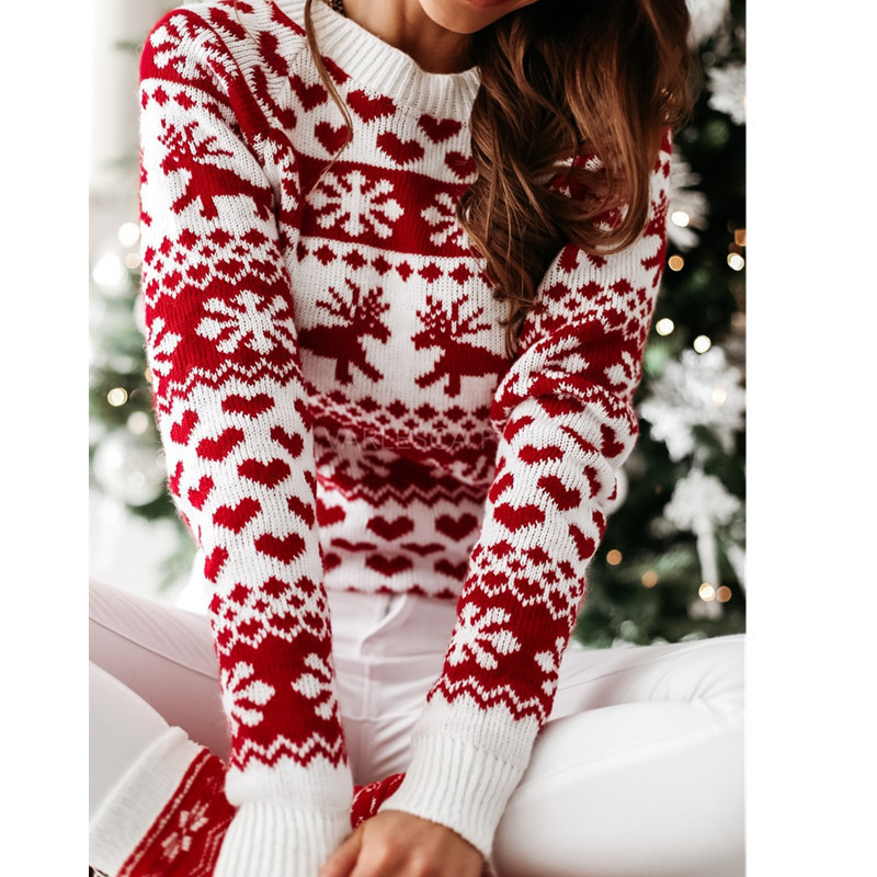 Christmas Elk Long Sleeve Knitted Sweater – Bild 7
