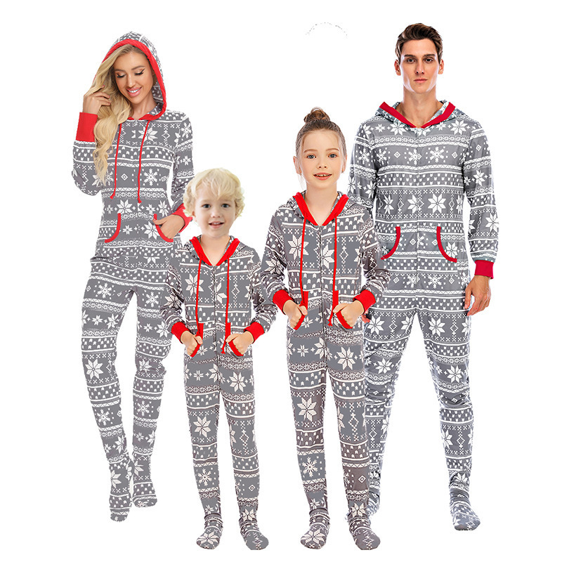 New Christmas Home Wear Pajamas One-piece Parent-child Outfit Elk Snowflake — изображение 2
