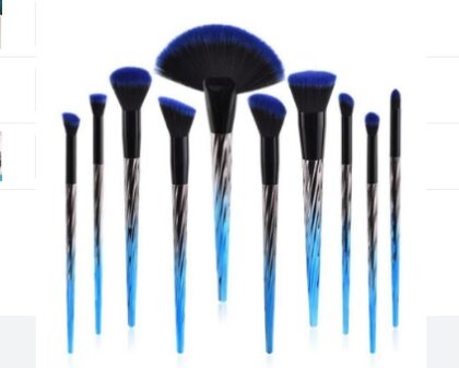 A 10pcs Pro Makeup Brush Set - Blue Color Family