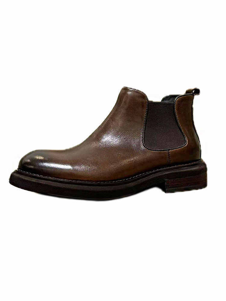 Men's Genuine Leather High-top Leather Shoes Thick Bottom Increased By Cowhide Martin Boots - Image 7