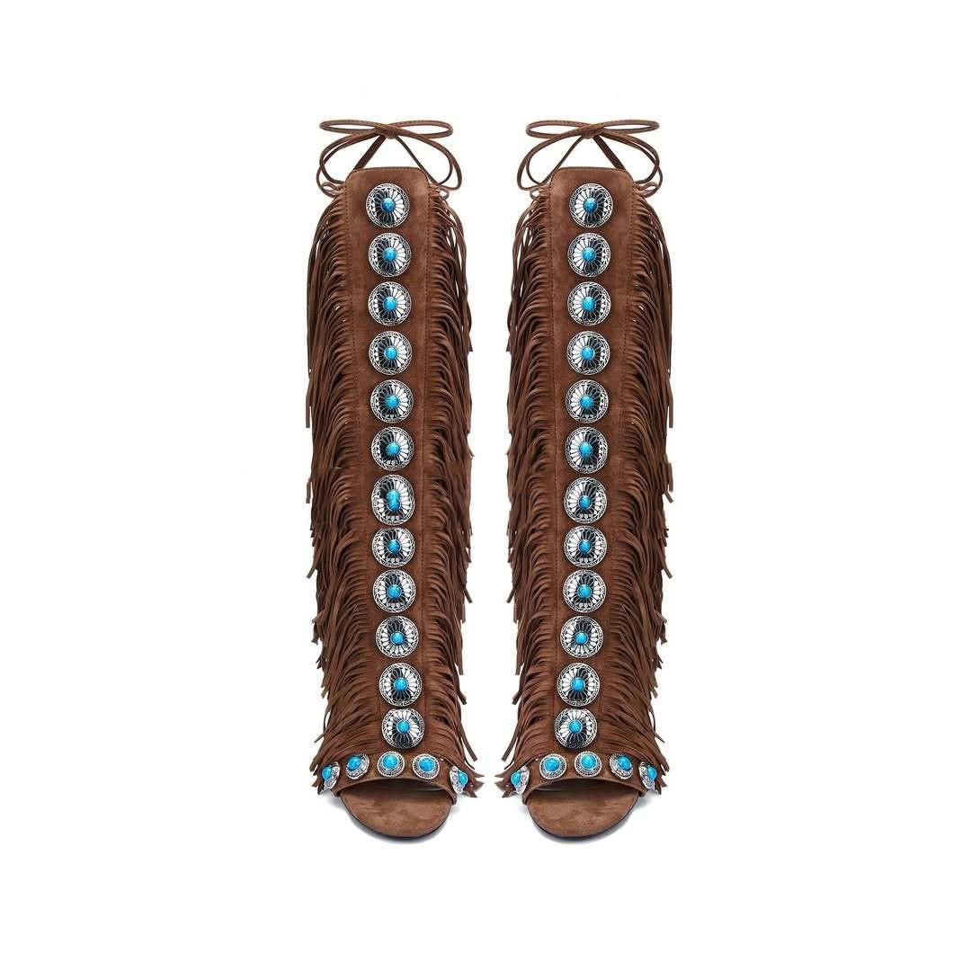 European And American Flowing Comb Beauty High Heel Sandal Boots Strap Plus Size - Image 8