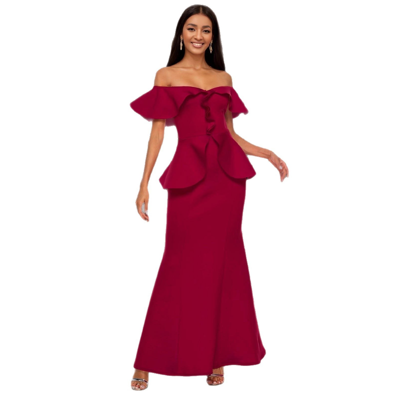 Strapless Ruffled Off-the-shoulder Dress Fishtail Dress - Image 4