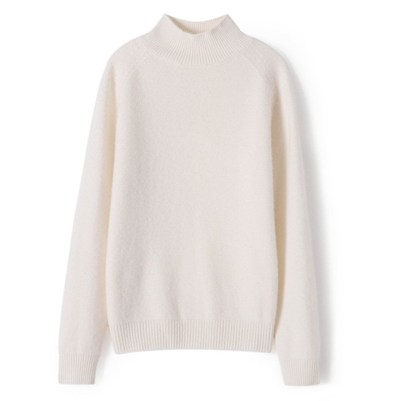 Gentle Style Cashmere Half High Neck Pullover Short Loose Solid Color Cashmere Base Sweater - Image 7