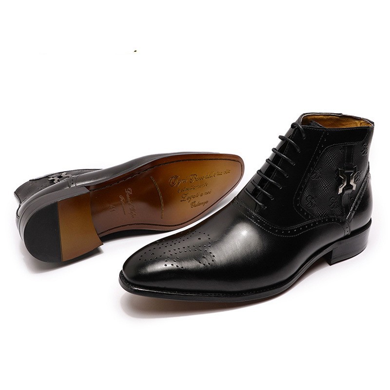 Men's Pointed Leather Boots Front Lace-up Boots - Image 2