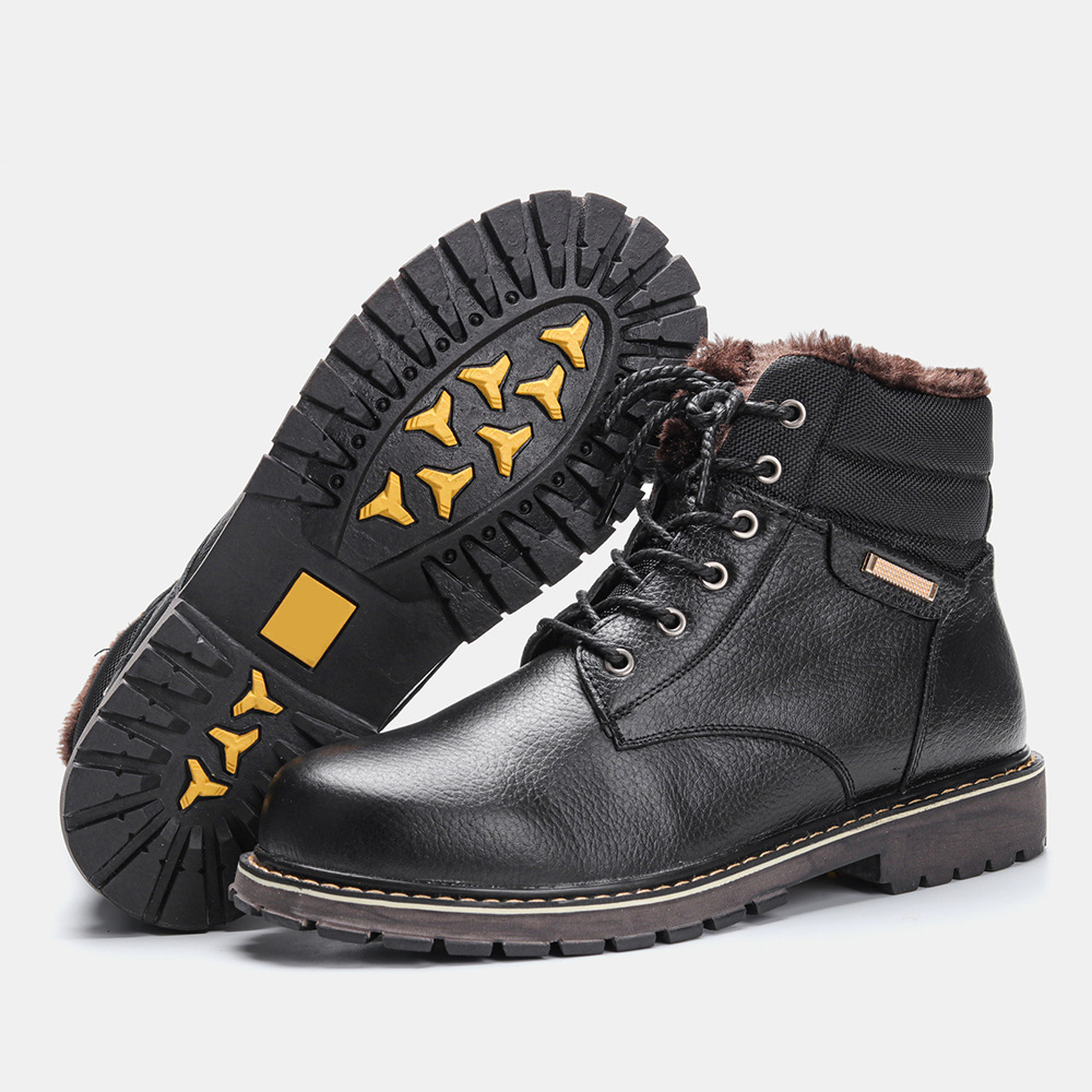 Plus Size Men's Real Leather With Fleece Lining Snow Boots - Image 6