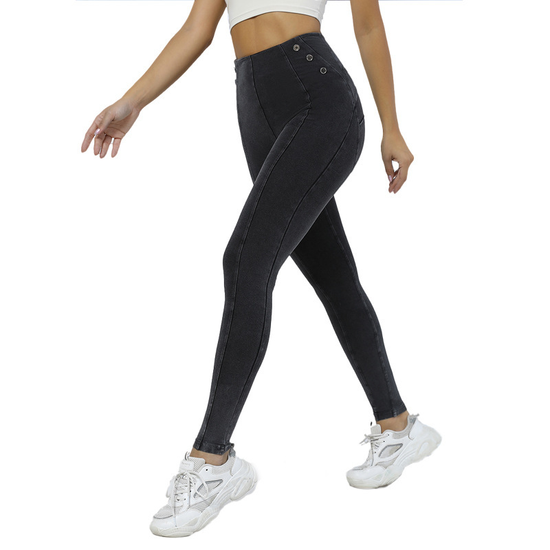 Skinny Yoga Pants Side Button Hip Lifting Women's Fitness Pants – Bild 3