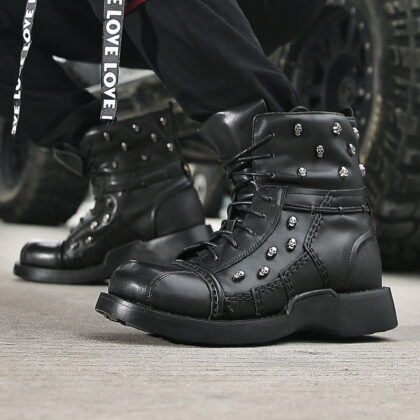 Men's Warm Work Clothing Motorcycle Waterproof High-top Steampunk Leather Boots