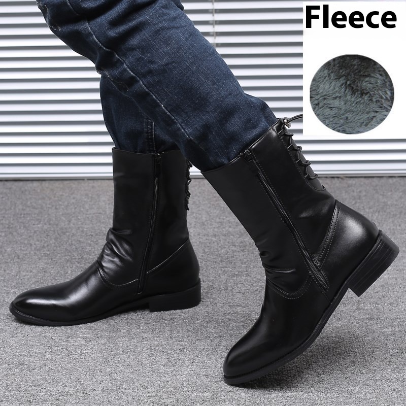 Pointed Leather Boots Men's British Korean High-top Leather Shoes Mid-calf Length - Image 6