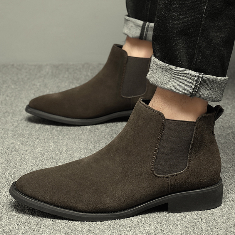 Breathable Autumn And Winter British Style Pointed Suede Short Martin Boots For Men - Image 3