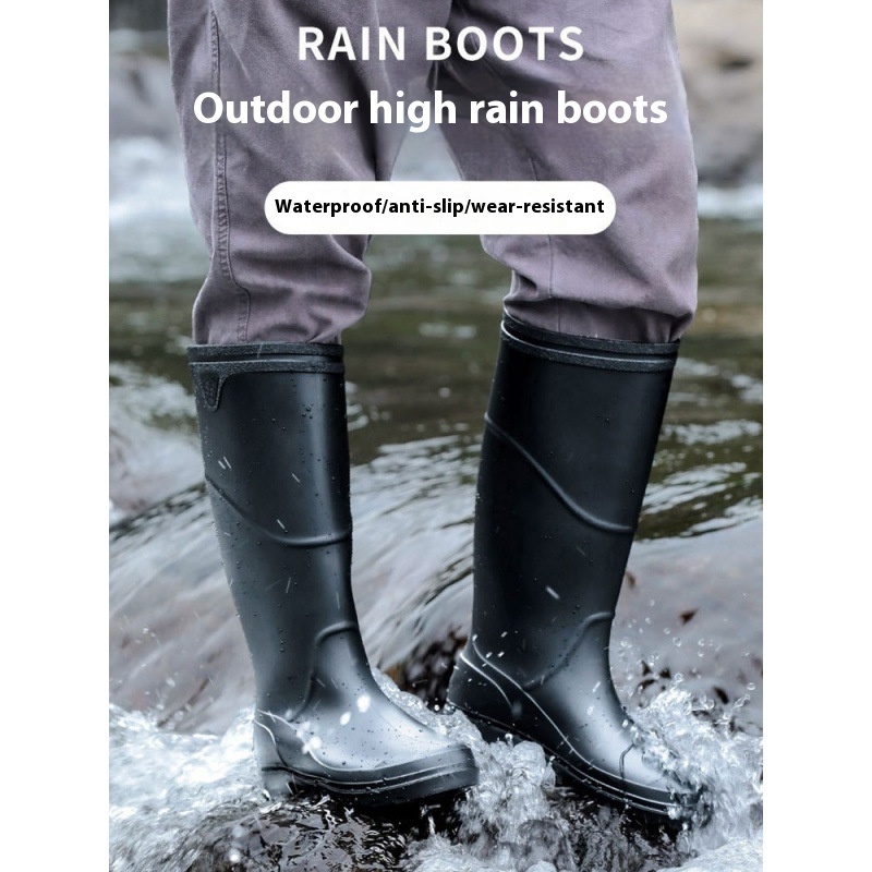 Mid-High Tube Rain Boots Men's Construction Site Protective Shoes Waterproof Non-slip - Image 4