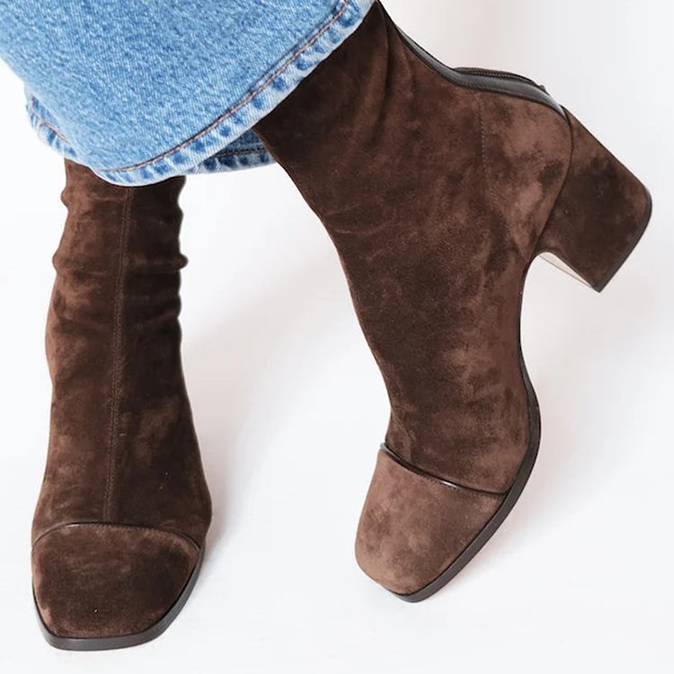 Winter Fashion High Heel Suede British Style Square Toe Women's Boots