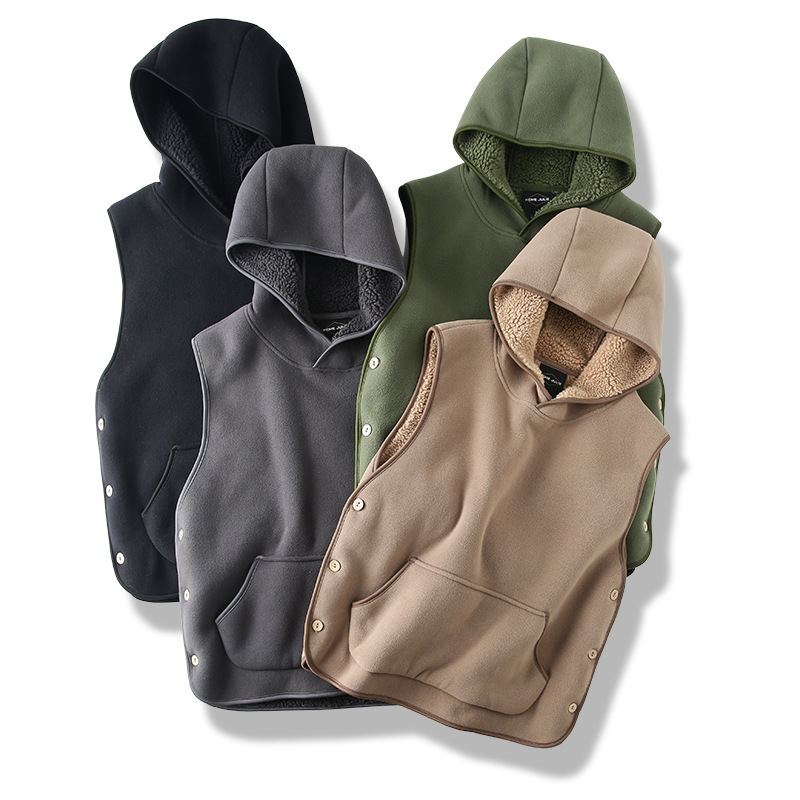 SLR Season New Two-side Button Slit Design Velvet Padded Hooded Vest - Image 2
